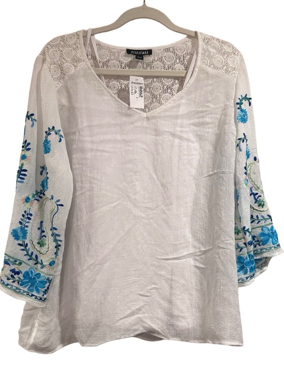 Roz & Ali DressBarn White Boho Embroidered Lace Peasant Blouse Tunic Top Large - Picture 3 of 16